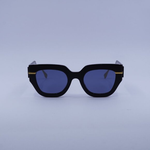 Fendi FE40097I 01V Sunglasses Black/Gold Cat Eye Frame, Blue Lenses - Picture 4 of 10